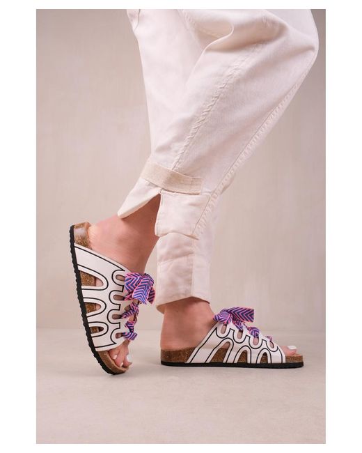 Where's That From Pink 'Paradox' Strappy Flat Sandals With Printed Ribbon Detailing Faux Leather