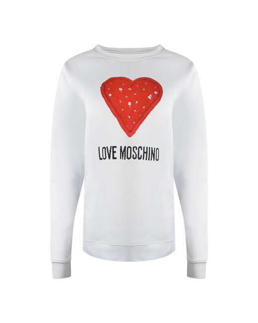 Moschino White Love Large Heart Logo Sweatshirt Cotton