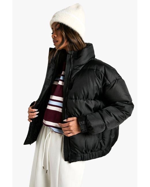 Boohoo Funnel Neck Puffer Jacket in Black Lyst UK