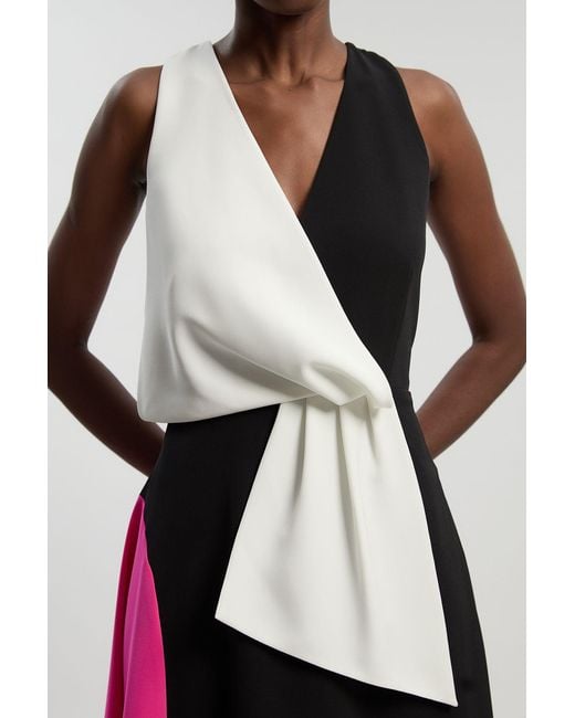 Karen Millen Pink Petite Soft Tailored Colour Block Detail Midi Dress