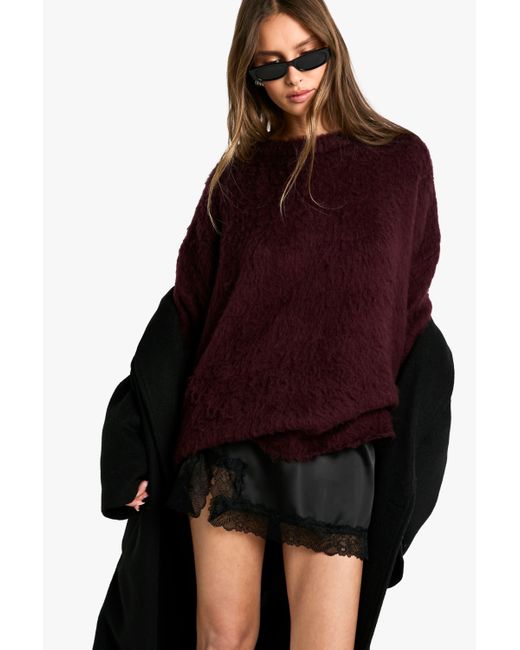Boohoo Purple Satin Lace Trim Mini Skirt