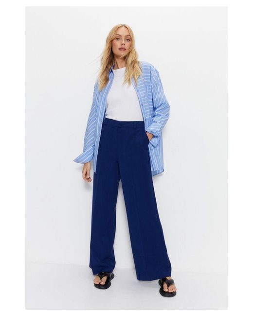 Warehouse Blue Tailored Straight Leg Trousers