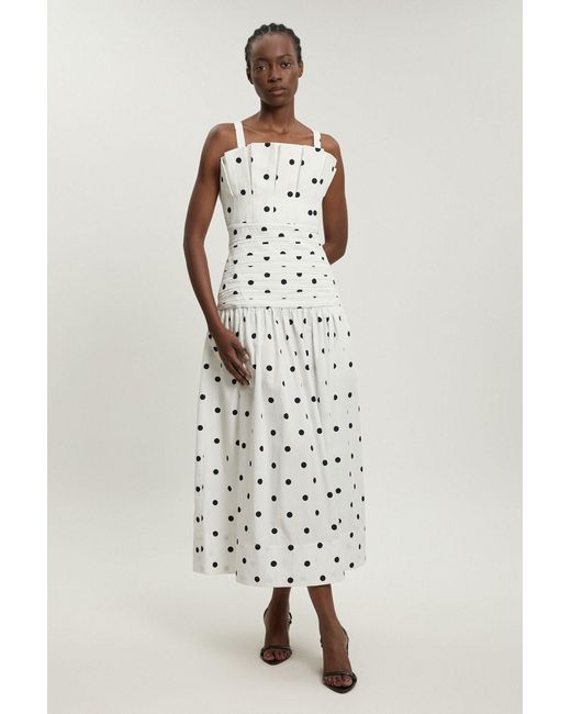 Karen Millen Multicolor Printed Poplin Pleated Midi Dress