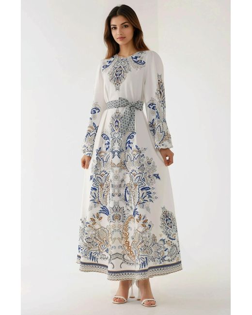 Hiccup Gray Printed Long Sleeve Viscose Maxi Dress