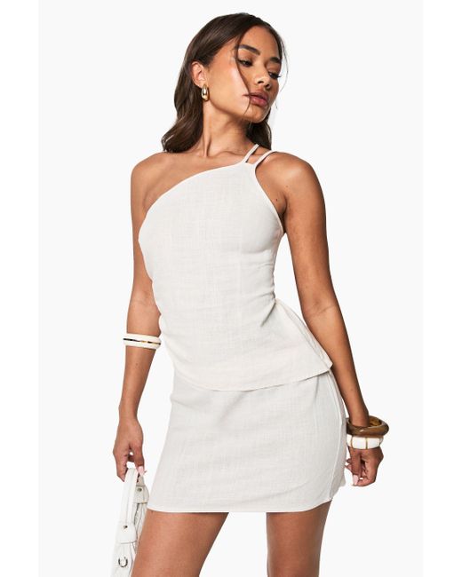 Boohoo White Linen Look Mini Skirt