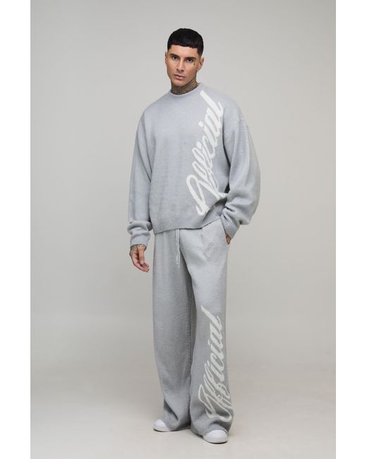 BoohooMAN Gray Tall Oversized Boxy & Wide Leg Offical Brushed Knitted Tracksuit for men