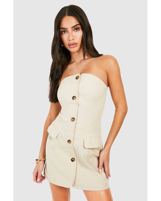 Boohoo White Petite Linen Look Bandeau Blazer Dress