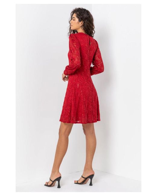 Roman Red Lace Sparkle Swing Dress