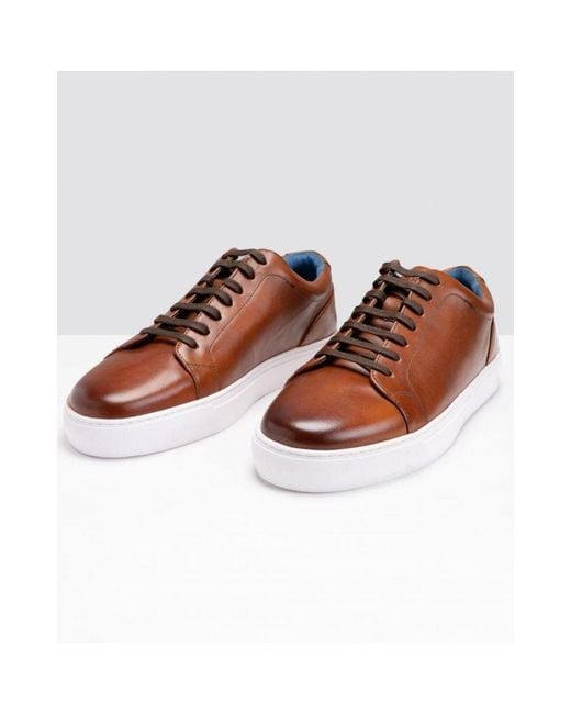 Oliver Sweeney Brown Hayle Antiqued Calf Leather Trainers for men