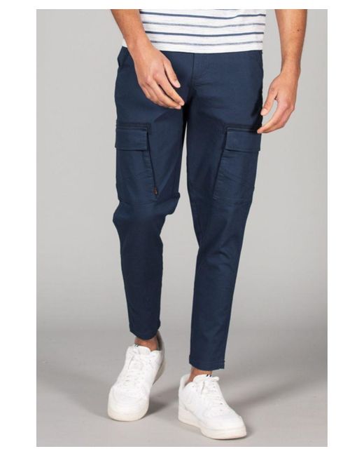 Tokyo Laundry Blue Straight Leg Cargo-Style Trousers for men