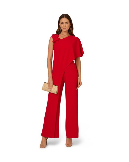 Adrianna Papell Red Asymmetrical Crepe Jumpsuit