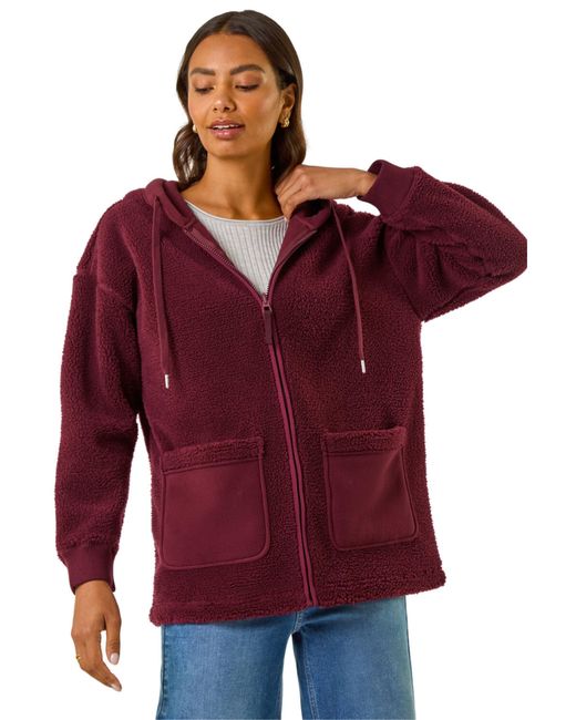 Roman Red Hooded Borg Zip Through Jacket