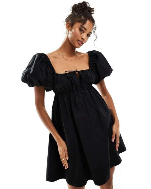 ASOS Black Puffed Sleeve Smock Mini Dress