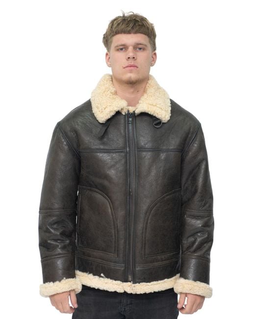Infinity Leather Herren B3 Lammfell-Schaffell-Fliegerjacke