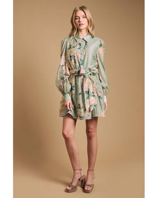 Oasis Natural Belt Detail Volume Sleeve Shirt Dress