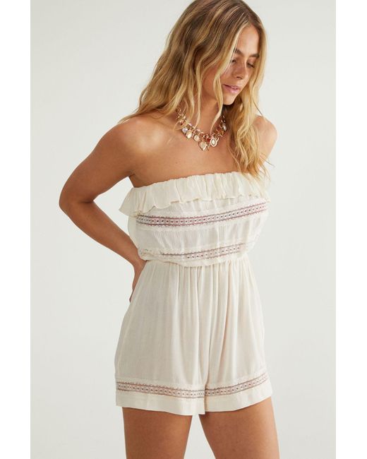 Nasty Gal White Crinkle Lace Insert Bandeau Beach Romper
