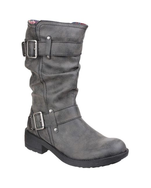 Rocket Dog Gray Ladies Trumble Zip Up Faux Leather Mid Calf Boots