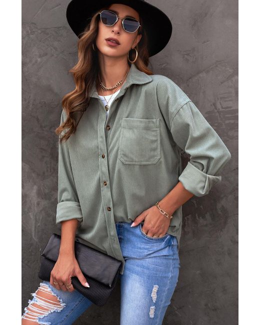 Azura Exchange Oversized Katoenen Overhemd Model Corduroy in het Gray