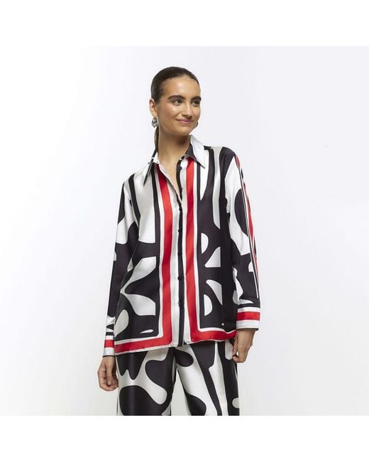 River Island White Oversized Shirt Satin Abstract