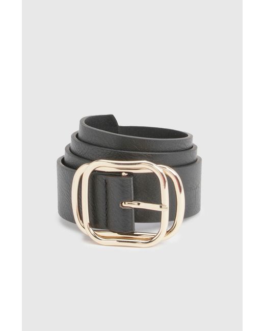 Boohoo Black Faux Leather Double Buckle Detail Belt