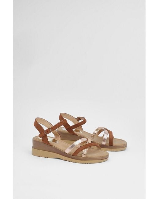 Good for the Sole Natural Bella Flexisole Faux Leather Mix Cross Straps Platform Wedge Sandals
