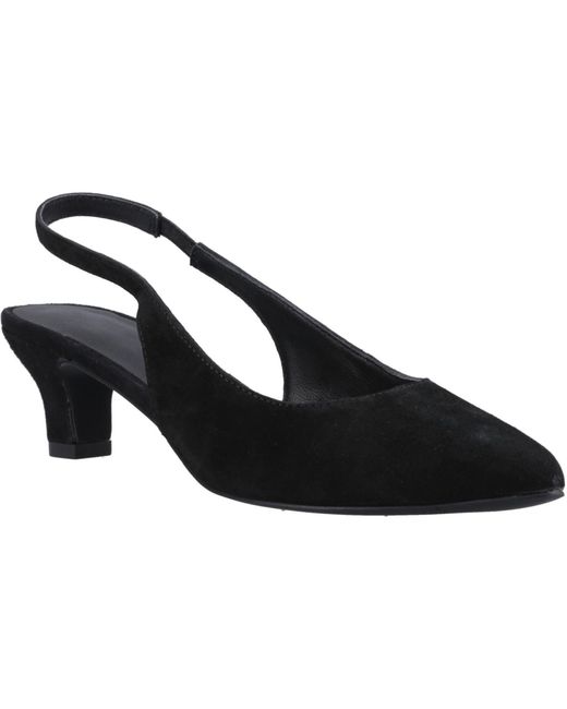 Hush Puppies Black Nahla Suede Heel Leather Round Slingback Shoes