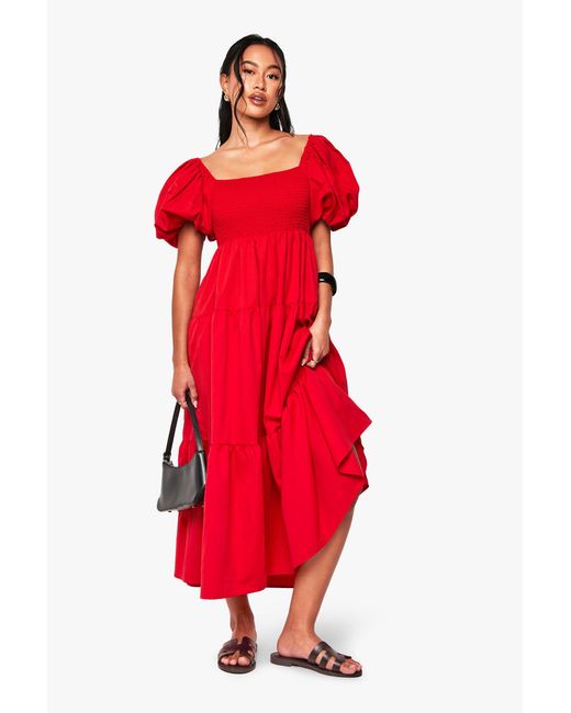 Boohoo Tiered Shirred Midaxi Smock Dress