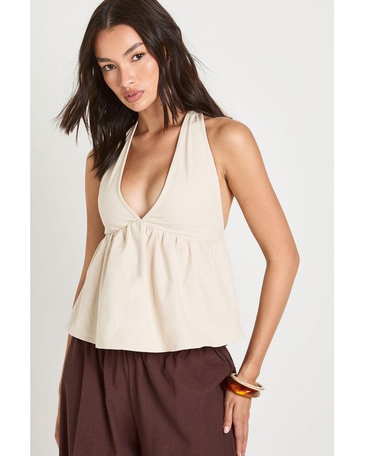Boohoo White Chambray Halterneck Swing Top