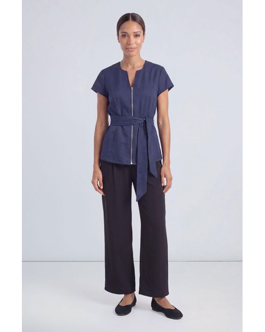 PRINCIPLES Blue Zip Front Peplum Tie Waist Top