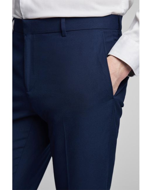 Limehaus Blue Flat Fronted Tailored Suit Trousers for men