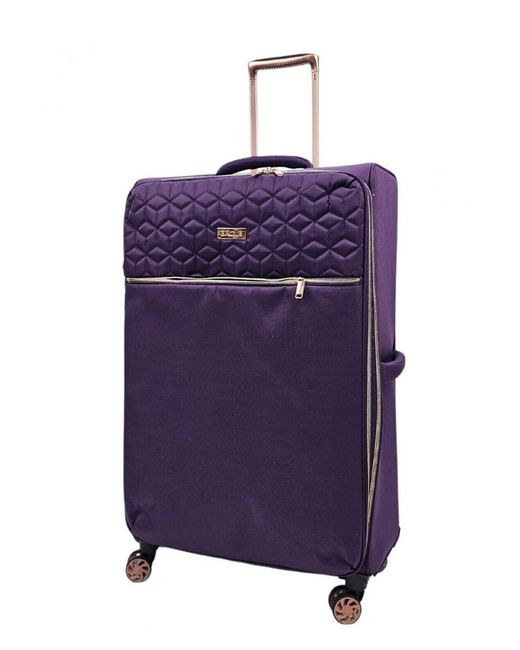 Infinity Leather Purple Cabin Suitcases 4 Wheel Luggage Travel Lightweight Bags