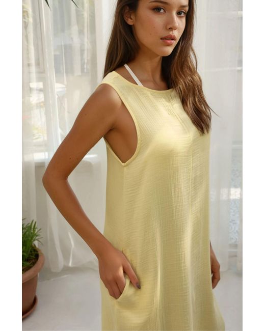 Hiccup Yellow Textured Cotton Midi Beach Dress With Slit