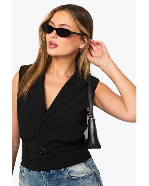 Boohoo Black Belted Shoulder Pad Waistcoat