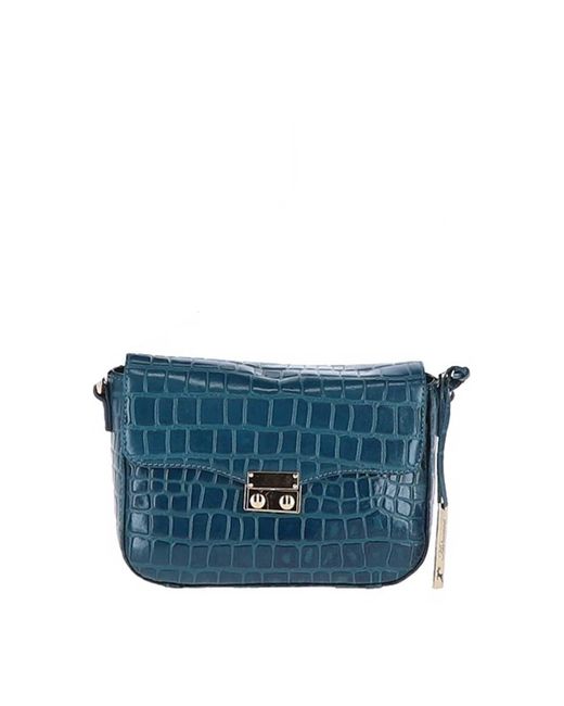 Ashwood Leather Blue 'Elegance' Croc Embossed Cross Body Bag