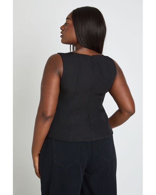 Boohoo Black Plus Square Neck Peplum Tailored Top