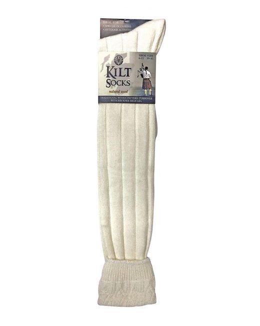 Sock Snob White Knee High Wool Blend Ribbed Hose Kilt Socks for men