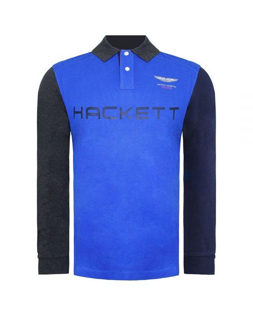 Hackett Blue Aston Martin Racing Panel Polo Shirt Cotton for men