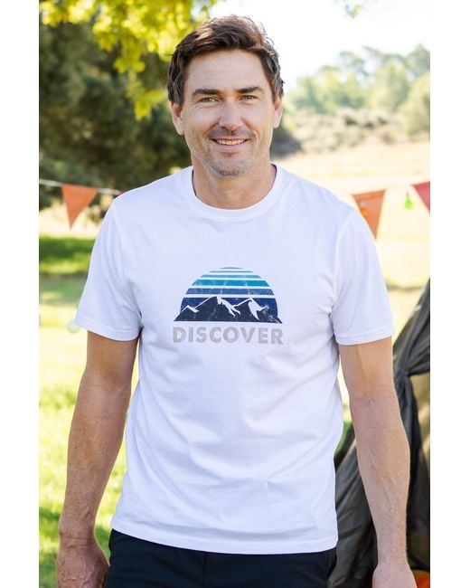 Mountain Warehouse Blue 'Discover' Printed T-Shirt Cotton Breathable Casual Tee for men