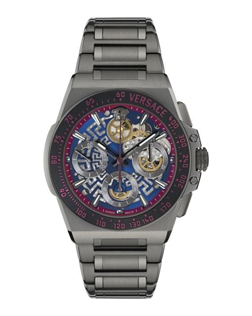 Versace Gray Greca Extreme Chrono Skeleton Gun Watch Ve0Y00225 for men