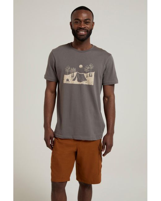 Mountain Warehouse Green 'Camping Sketch' Graphic T-Shirt Breathable Everyday Tee Cotton for men