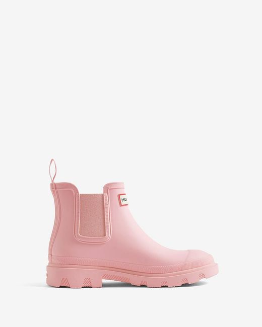 Hunter Pink Downpour Chelsea Rubber Parfait Wellington Boots