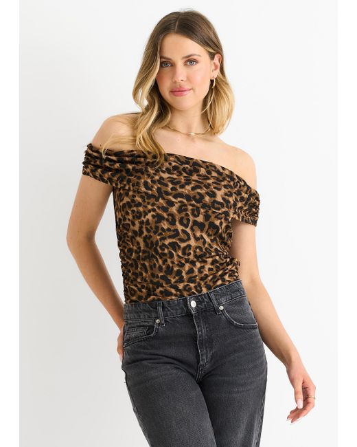 Gini London Black Animal Print Bardot Jersey Top