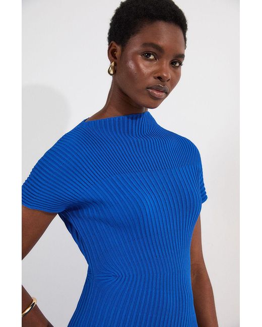 Karen Millen Blue Stitch Detail Knit Midi Dress