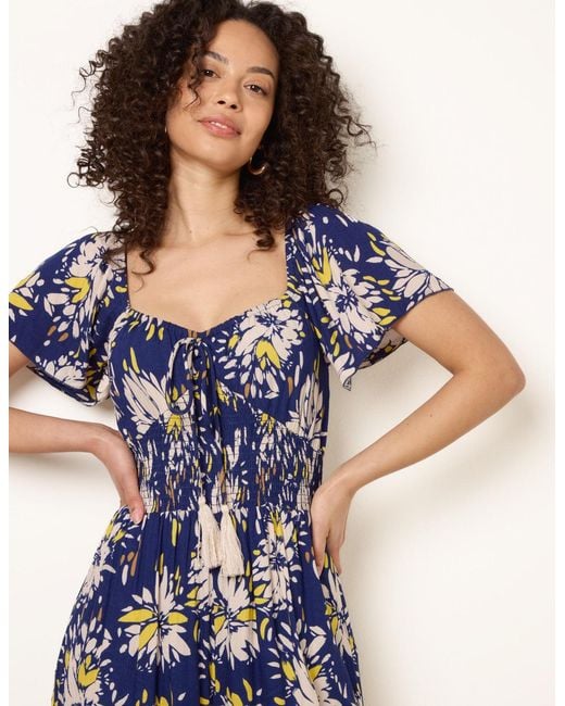 Blue Vanilla Blue Shirred Waist Wide Leg Jumpsuit