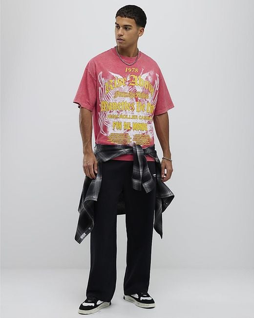 River Island Red T-Shirt Oversized Fit Rise Above Cotton for men