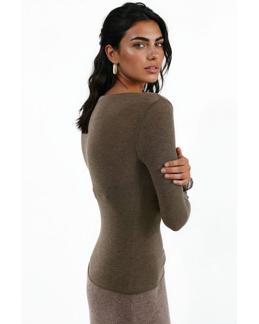 Busem Brown Long-Sleeve Lace V-Neck Top