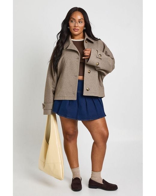 Boohoo Brown Plus Cropped Trench Coat