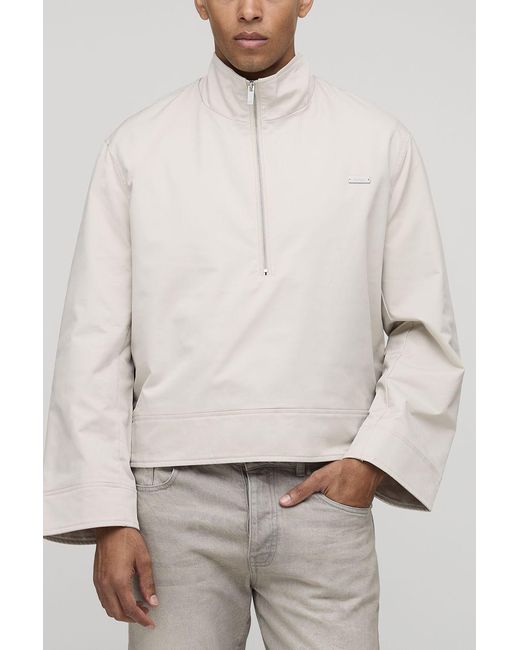 BoohooMAN White Oversized Boxy Fit Quarter Zip Collared Mac for men
