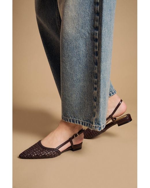 Oasis Blue Brandie Faux Leather Woven Slingback Pointed Flat Shoes