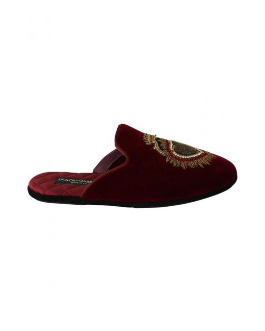 Dolce & Gabbana Velvet Sacred Heart Embroidery Slides Shoes Leather for men
